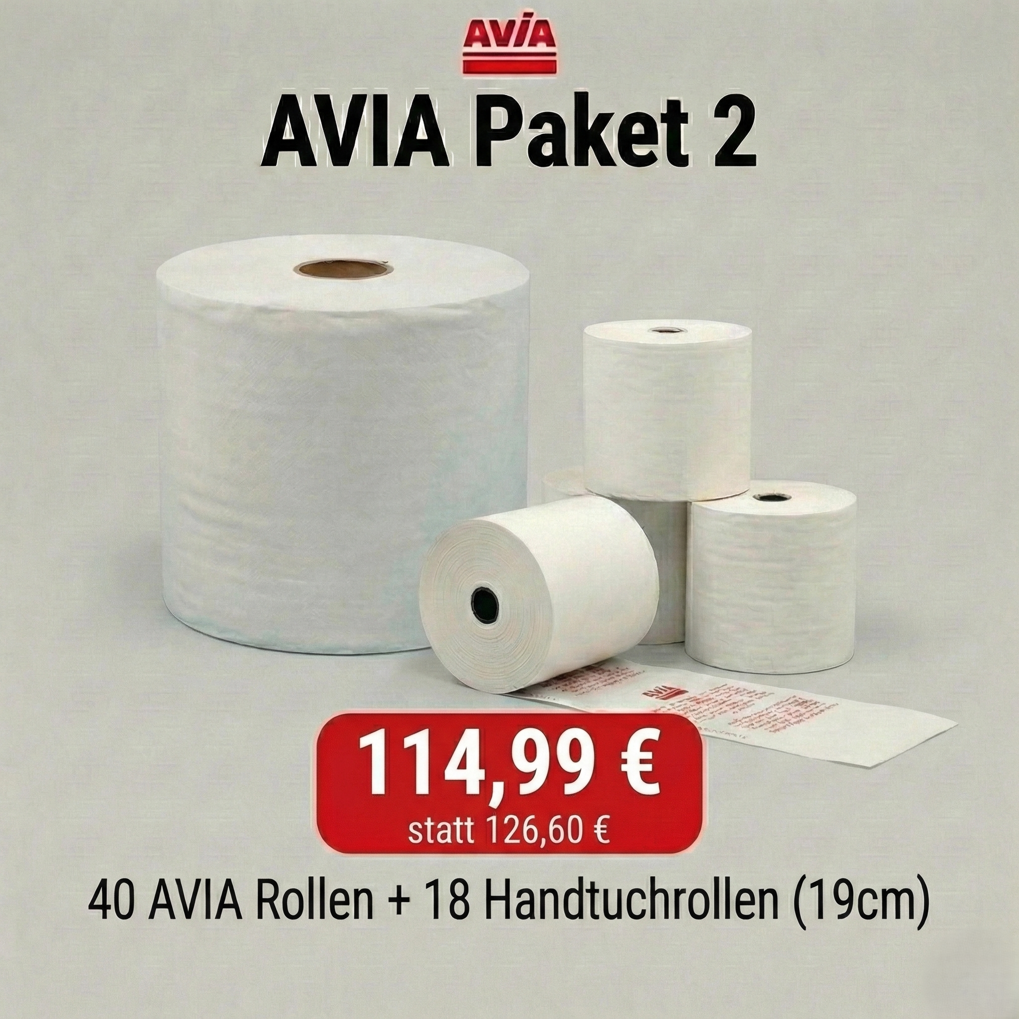 AVIA Paket 2 - 40 Thermokassenrollen mit AVIA-Logo + 18 Handtuchrollen